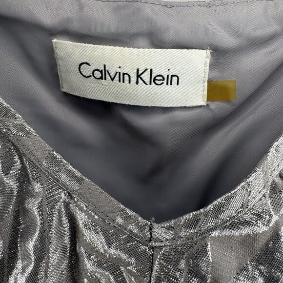 Calvin Klein Women 10 Dress Lightweight Futuristic Metallic Foil Pleated Formal - Picture 9 of 9